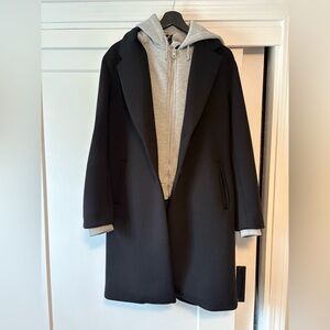 Zara Black Trench Coat with Gray Hoodie